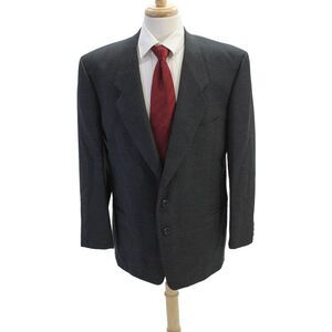 Mani Mens Plaid Two Wide Lapel Button Blazer Jacket Black Wool Size 44 Regular